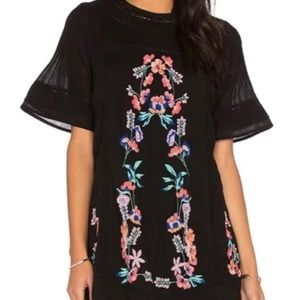 Free People Black Perfectly Victorian Boho Festival Floral Embroider Mini Dress